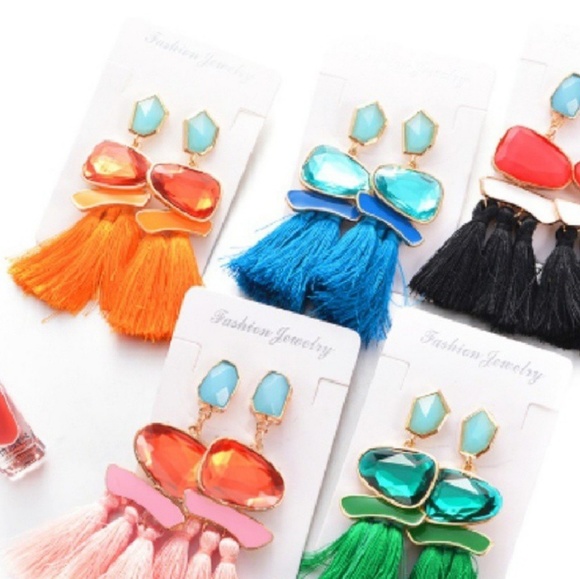 Multi color fashion style earrings tassel fringe and free gift - Picture 2 of 4